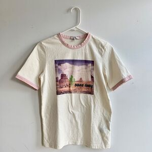 Ganni Cream and Pink Short Sleeve Tee